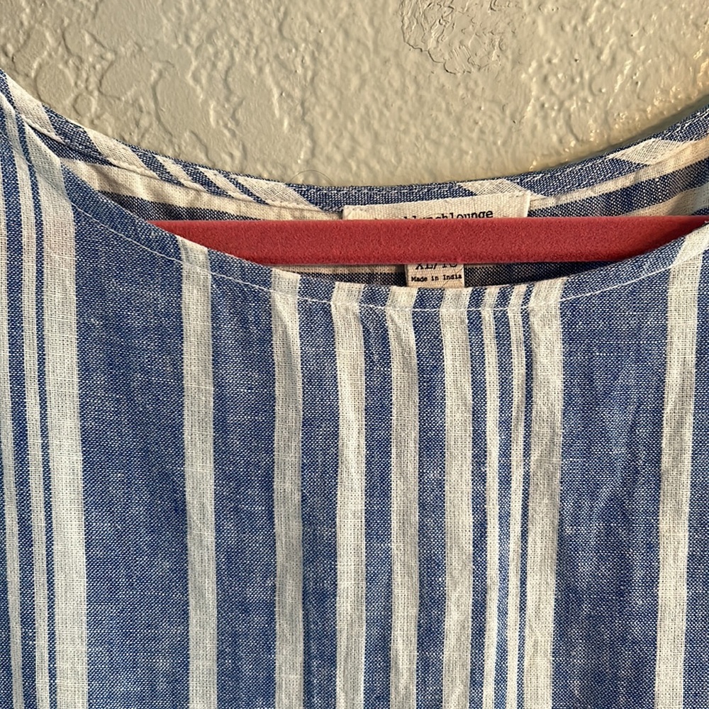 Sleeveless linen blouse white & blue striped blouse buttons on both sides -XL/TG - Picture 3 of 10